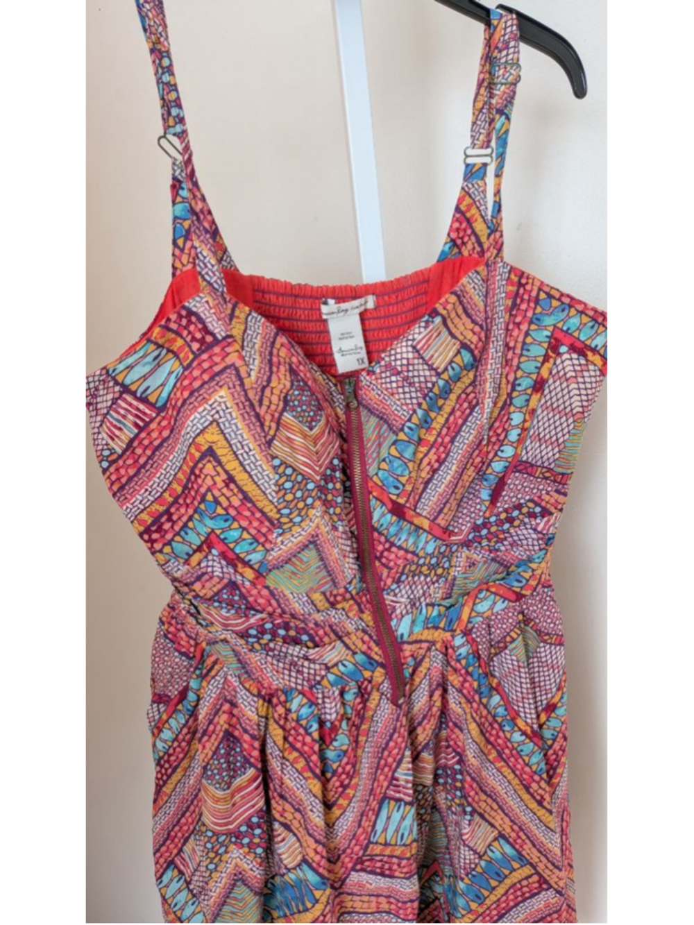 American Rag Cie Boho Geometric Sundress Front Zip Adjustable Straps dress 1X - Picture 2 of 5
